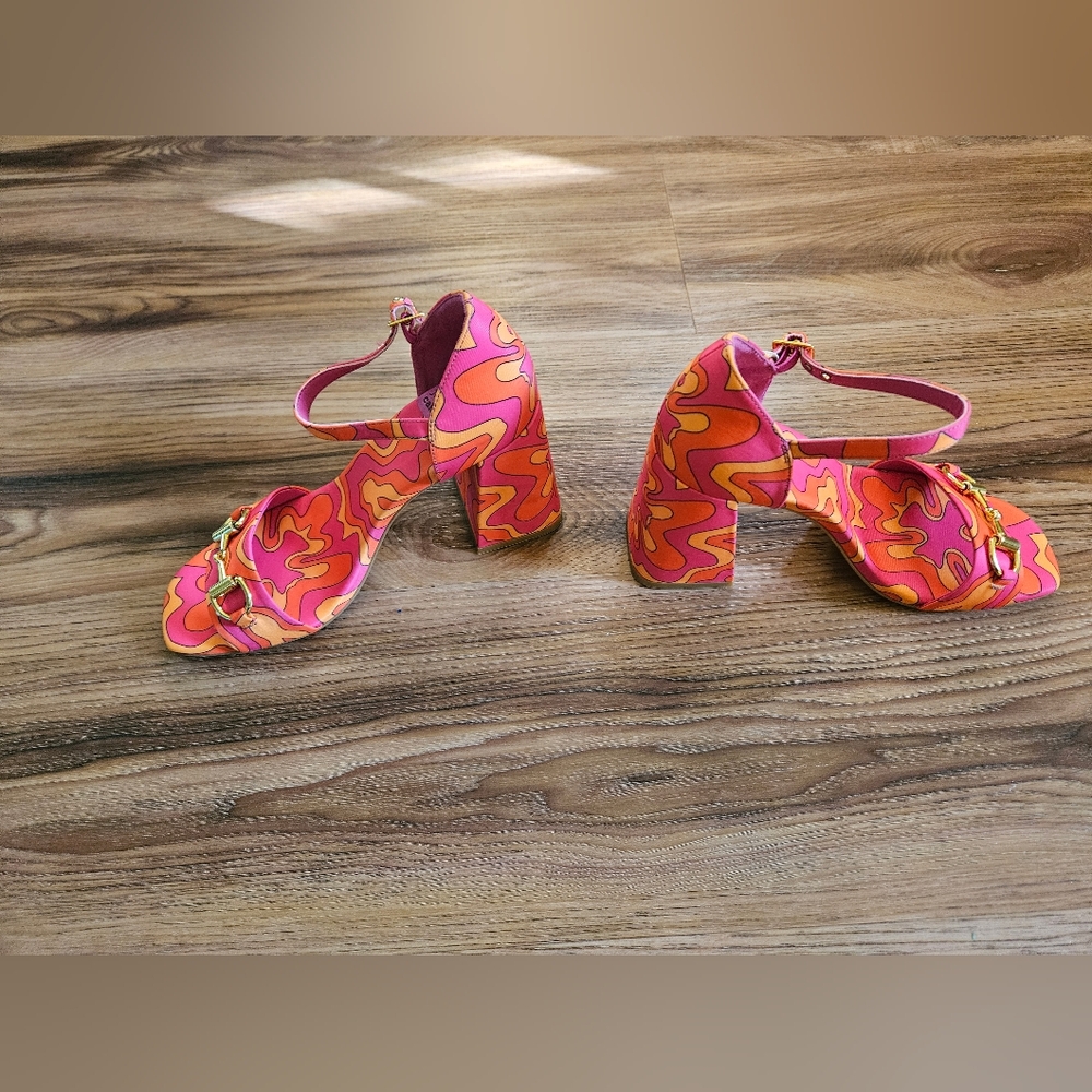 Jeffrey Campbell Pink & Orange Swirl Block Horse Bit Detail High Heel